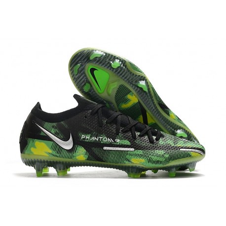 Crampon Nike Phantom GT2 Elite FG Noir Platine Métallique Vert Strike