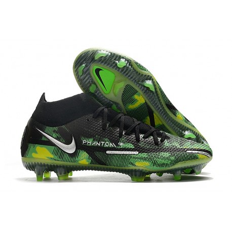 Nike Phantom GT2 Elite DF FG Noir Platine Métallique Vert Strike