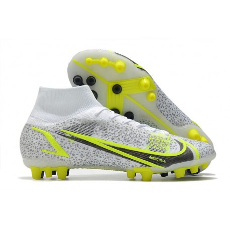 Nike Mercurial Superfly VIII Elite AG Silver Safari - Blanc Noir Argenté Jaune Fluo