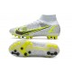 Nike Mercurial Superfly VIII Elite AG Silver Safari - Blanc Noir Argenté Jaune Fluo