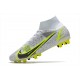 Nike Mercurial Superfly VIII Elite AG Silver Safari - Blanc Noir Argenté Jaune Fluo