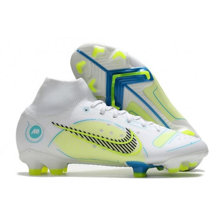 Chaussure Nike Mercurial Superfly 8 Elite FG Blanc Jaune Bleu