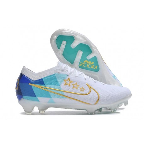 Chaussure Nike Zoom Mercurial Vapor 15 Elite FG Blanc Bleu Or