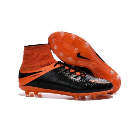 Chaussures de Foot à Crampons Nike HyperVenom Phantom 2 FG Cuir Noir Orange