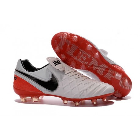 Nouveaux 2016 Chaussures Cuir de Kangourou Nike Tiempo Legend VI FG ACC Blanc Rouge Noir