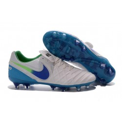 Nouveaux 2016 Chaussures Cuir de Kangourou Nike Tiempo Legend VI FG ACC Blanc Bleu