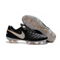 Nouveaux 2016 Chaussures Cuir de Kangourou Nike Tiempo Legend VI FG ACC Noir Blanc Or