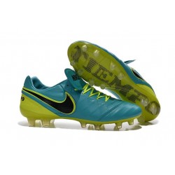 Nouveaux 2016 Chaussures Cuir de Kangourou Nike Tiempo Legend VI FG ACC Bleu Volt Noir