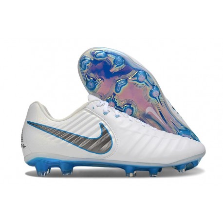 Crampons Nike Tiempo Legend 10 Elite FG Blanc Bleu Gris