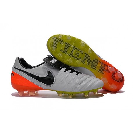 Nouveaux 2016 Chaussures Cuir de Kangourou Nike Tiempo Legend VI FG ACC Blanc Noir Orange