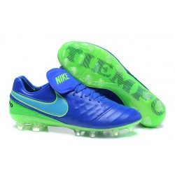 Nouveaux 2016 Chaussures Cuir de Kangourou Nike Tiempo Legend VI FG ACC Bleu Vert