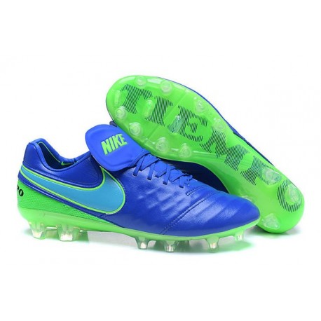 Nouveaux 2016 Chaussures Cuir de Kangourou Nike Tiempo Legend VI FG ACC Bleu Vert