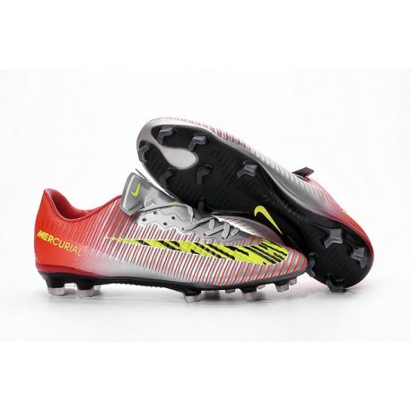 Nike Chaussures de Foot Mercurial Vapor XI FG Argent Rouge Jaune