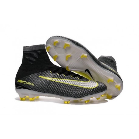 Nike Crampons Football Nouvelles Mercurial Superfly 5 FG Noir Blanc Jaune