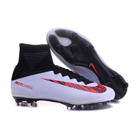 Nike Crampons Football Nouvelles Mercurial Superfly 5 FG Blanc Rouge Noir