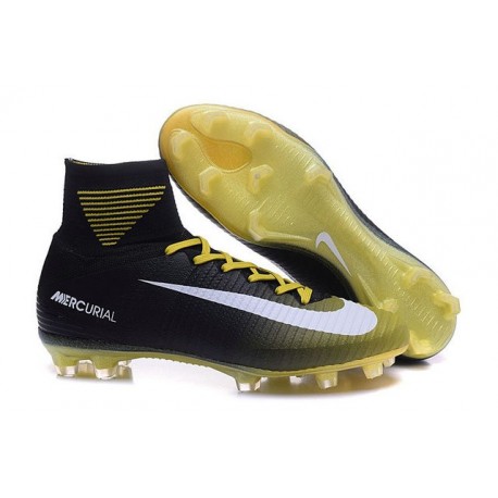 Chaussure de Foot Nike Merceurial Suprfly V FG Noir Jaune Blanc