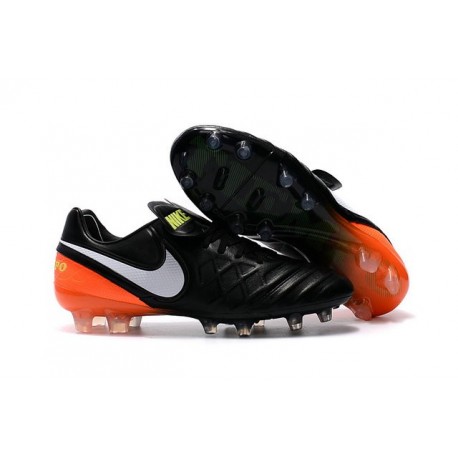Crampon Football Cuir Nike Tiempo Legend VI FG Noir Orange Blanc