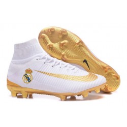 Nike Mercurial Superfly V FG Chaussure de Foot Real Madrid FC Blanc Or