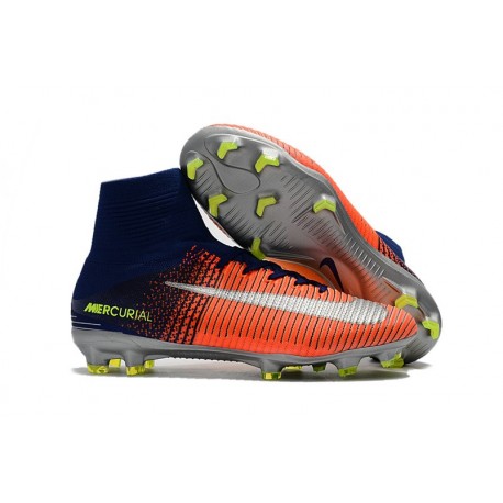 Nike Mercurial Superfly V FG Nouvelle Chaussures de Foot Bleu Chrome Carmin