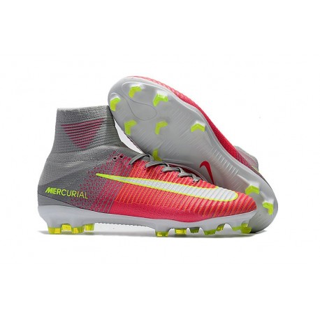 Nike Mercurial Superfly V FG Nouvelle Chaussures de Foot Rose Gris