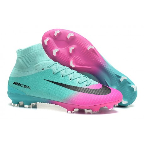 Crampons de Football Homme Nouveau Nike Mercurial Superfly V FG Bleu Rose