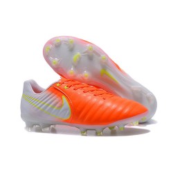 Chaussure de Foot Nouvelles Nike Tiempo Legend VII FG Cuir - Orange Blanc