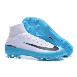 Crampons de Football Homme Nouveau Nike Mercurial Superfly V FG Blanc Bleu Noir