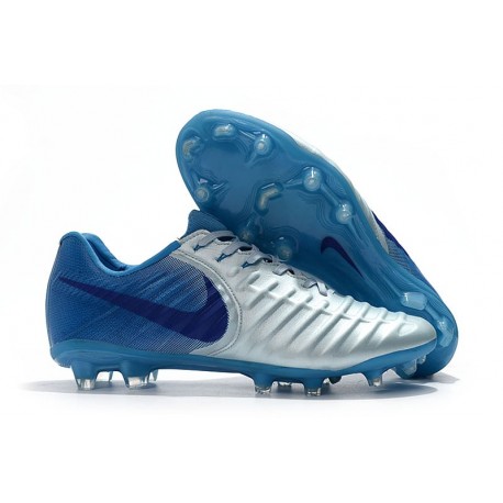 Nike Tiempo Legend 7 FG Crampons de Football Homme - Argent Bleu