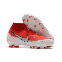 Nike Crampon Phantom VSN Elite DF FG - Rouge Blanc Argent