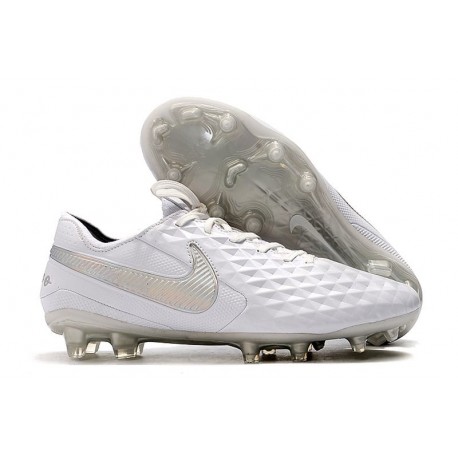 Nike Crampons Nouvelles Tiempo Legend VIII Elite FG Blanc Chrome Platine