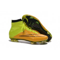 Crampon Chaussure Meilleur Nike Mercurial Superfly 4 FG Cuir Jaune Volt