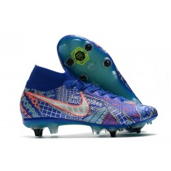 Nike Mercurial Superfly 7 Elite SG-Pro Anti Clog Sancho Bleu Blanc Vert Noir