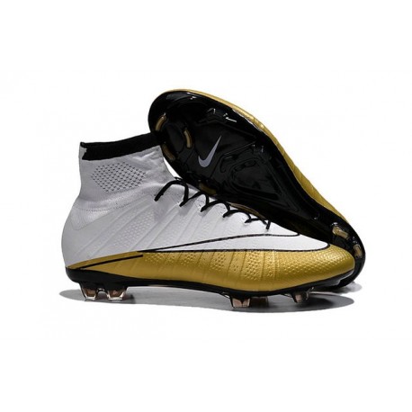 Meilleure Chaussures Nouveau Ronaldo 501 Nike Mercurial Superfly FG Blanc Or 