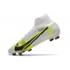 Nike Mercurial Superfly 8 Elite FG Blanc Noir Métallique Argent Volt