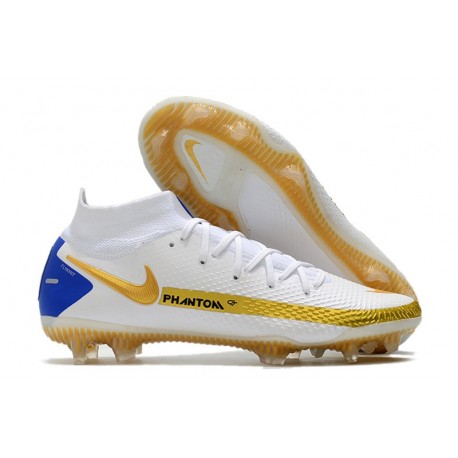 Nouvel Nike Phantom GT Elite DF FG Blanc Or Bleu