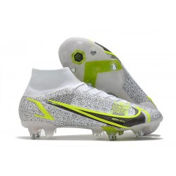 Nike Mercurial Superfly 8 Elite SG-Pro AC Silver Safari - Blanc Noir Argenté Jaune Fluo