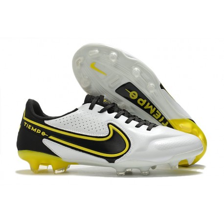 Chaussures Nike Tiempo Legend 9 Elite FG Blanc Gris Foncé Noir Jaune Strike